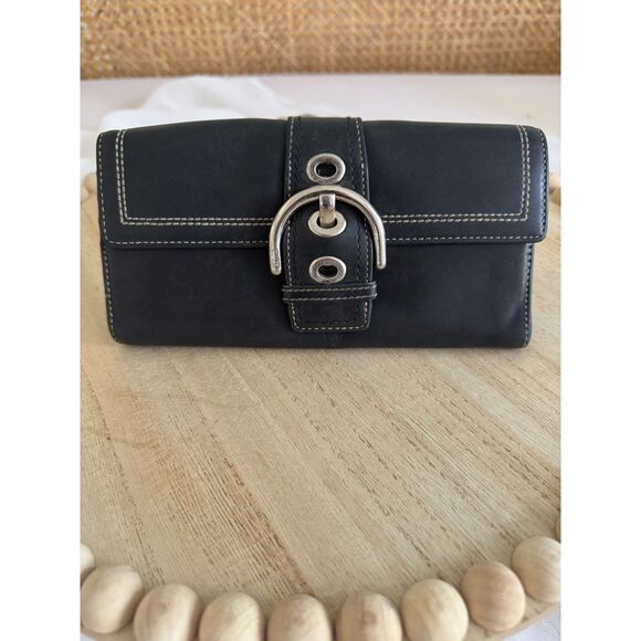 Y2K Coach Black Leather Wallet w/Equestrian Buckle - Unisex - Picture 2 of 9